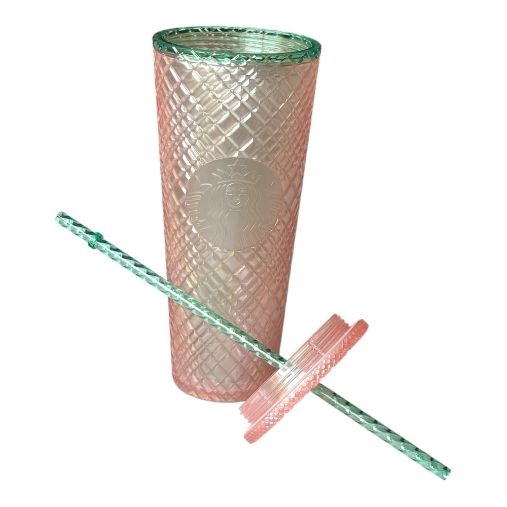 Starbucks 2021 Pink Pearl Jeweled Venti 24oz cold cup Tumbler w/Straw